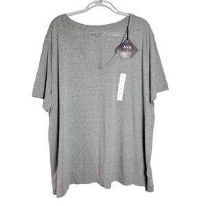 Ava & Viv Womens 4X Heather Gray V-Neck Short Sleeve Basic Tee Shirt NWT